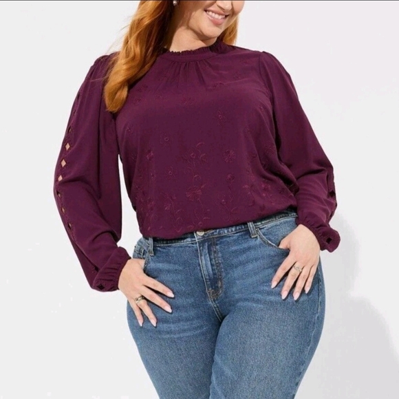 torrid Tops - Torrid Women's Challis Embroidered Cut Out Long Sleeve Blouse Size 2X